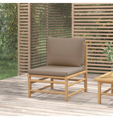  Vidurinė sodo sofos dalis su taupe pagalvėlėmis, bambukas - Moduliniai lauko baldai - 1