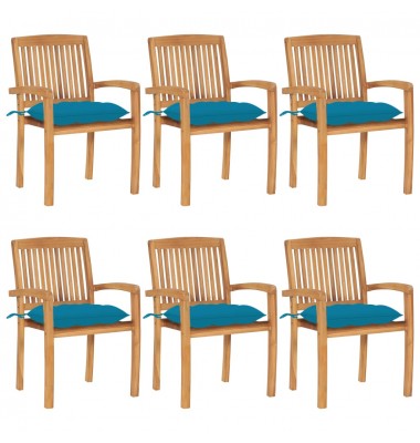  Sudedamos sodo kėdės su pagalvėlėmis, 6vnt., tikmedžio masyvas - Lauko kėdės - 1