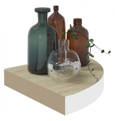  Sieninė kampinė lentyna, balta ir ąžuolo, 25x25x3,8cm, MDF - Pakabinamos lentynos, spintelės - 3