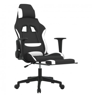  Žaidimų kėdė su pakoja, juodos ir baltos spalvos, audinys - Žaidimų kėdės - 6