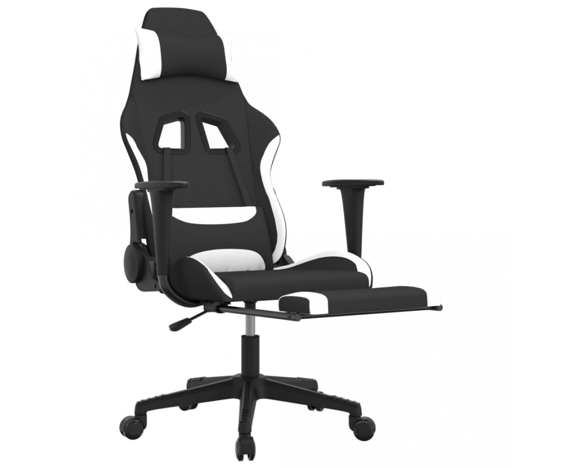  Žaidimų kėdė su pakoja, juodos ir baltos spalvos, audinys - Žaidimų kėdės - 6