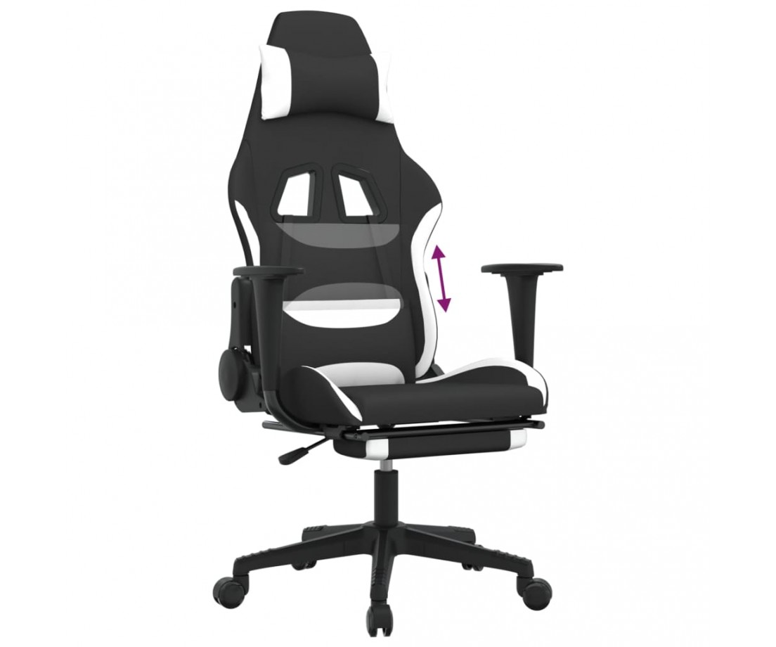  Žaidimų kėdė su pakoja, juodos ir baltos spalvos, audinys - Žaidimų kėdės - 8