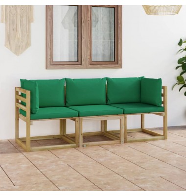  Trivietė sodo sofa su žaliomis pagalvėlėmis - Lauko baldų komplektai - 1