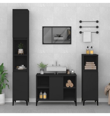  Spintelė praustuvui, juoda, 80x33x60cm, apdirbta mediena - Vonios spintelės, veidrodžiai - 1
