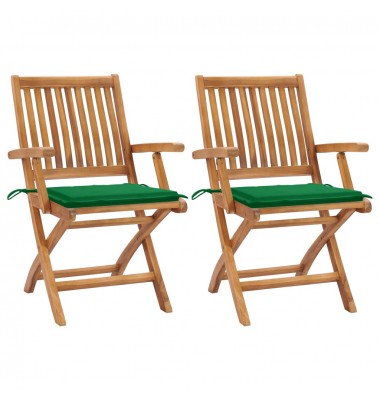 Sodo kėdės su žaliomis pagalvėlėmis, 2vnt., tikmedžio masyvas - Lauko kėdės - 1