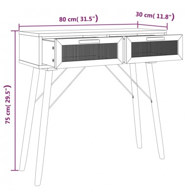  Konsolinis staliukas, juodas, 80x30x75cm, pušis ir ratanas - Žurnaliniai staliukai - 7