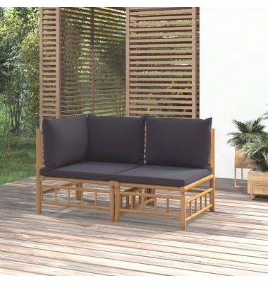  Sodo komplektas su pilkomis pagalvėlėmis, 2 dalių, bambukas - Moduliniai lauko baldai - 1