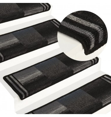  Lipnūs laiptų kilimėliai, 15vnt., juodas ir pilkas, 65x25cm - Laiptų kilimėliai - 1