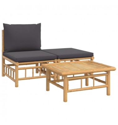  Sodo komplektas su pilkomis pagalvėlėmis, 3 dalių, bambukas - Moduliniai lauko baldai - 2