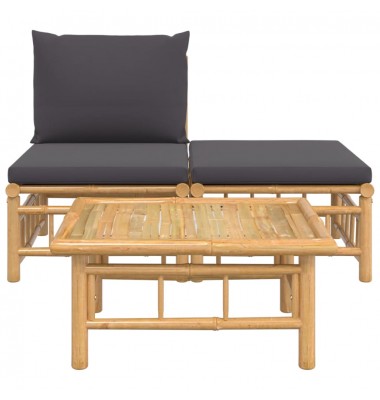  Sodo komplektas su pilkomis pagalvėlėmis, 3 dalių, bambukas - Moduliniai lauko baldai - 3