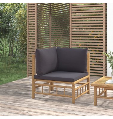  Kampinė sodo sofos dalis su pilkomis pagalvėlėmis, bambukas - Moduliniai lauko baldai - 1