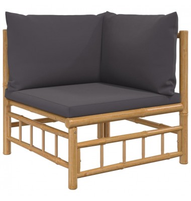  Kampinė sodo sofos dalis su pilkomis pagalvėlėmis, bambukas - Moduliniai lauko baldai - 2