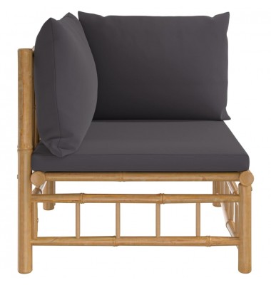 Kampinė sodo sofos dalis su pilkomis pagalvėlėmis, bambukas - Moduliniai lauko baldai - 3