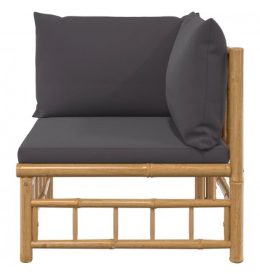  Kampinė sodo sofos dalis su pilkomis pagalvėlėmis, bambukas - Moduliniai lauko baldai - 4