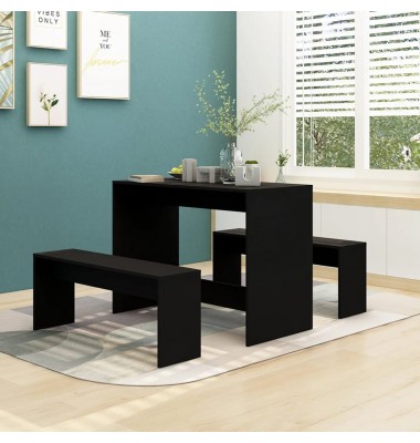  Valgomojo baldų komplektas, 3 dalių, juodos spalvos, MDP - Valgomojo, baro komplektai - 1