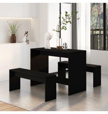  Valgomojo baldų komplektas, 3 dalių, juodos spalvos, MDP - Valgomojo, baro komplektai - 3