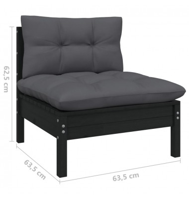  Sodo komplektas su pagalvėmis, 12 dalių, juodas, pušies masyvas - Lauko baldų komplektai - 5