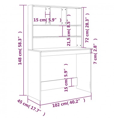  Rašomasis stalas su lentynomis, ąžuolo, 102x45x148cm, mediena - Rašomieji stalai - 8