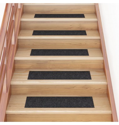  Lipnūs laiptų kilimėliai, 15vnt., juodi, 76x20cm, stačiakampiai - Laiptų kilimėliai - 1