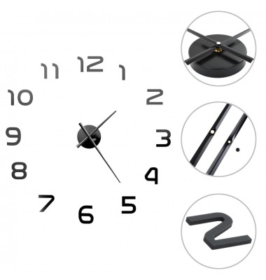  Sieninis laikrodis, juodas, 100cm, modernus dizainas, 3D, XXL - Laikrodžiai - 2
