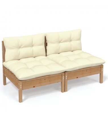  Dvivietė sodo sofa su kreminėmis pagalvėlėmis, pušies masyvas - Lauko sofos, lovos - 2