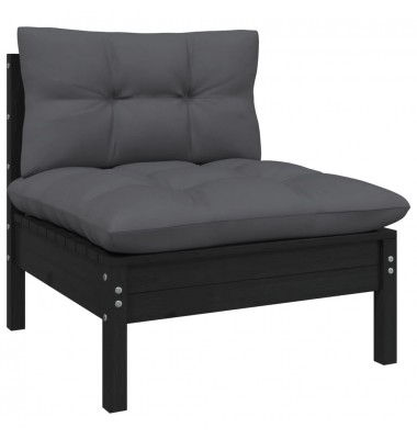  Sodo komplektas su pagalvėmis, 8 dalių, juodas, pušies mediena - Lauko baldų komplektai - 4