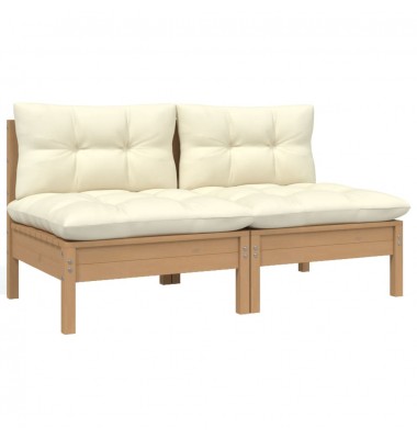  Dvivietė sodo sofa su kreminėmis pagalvėlėmis, pušies masyvas - Moduliniai lauko baldai - 1