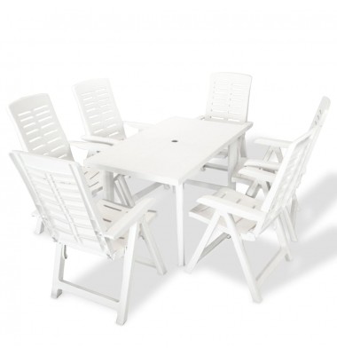  Lauko valg. baldų komplektas, 7d., baltos spalvos, plastikas - Lauko baldų komplektai - 1