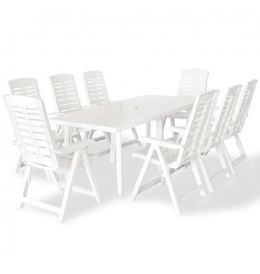  Lauko valgomojo baldų komplektas, 9d., baltos sp., plastikas - Lauko baldų komplektai - 1