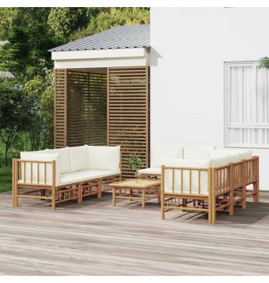  Sodo komplektas su kreminėmis pagalvėlėmis, 9 dalių, bambukas - Lauko baldų komplektai - 1