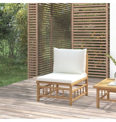  Vidurinė sodo sofos dalis su kreminėmis pagalvėlėmis, bambukas - Moduliniai lauko baldai - 1