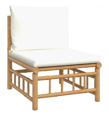  Vidurinė sodo sofos dalis su kreminėmis pagalvėlėmis, bambukas - Moduliniai lauko baldai - 2
