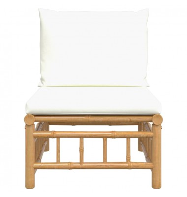  Vidurinė sodo sofos dalis su kreminėmis pagalvėlėmis, bambukas - Moduliniai lauko baldai - 3