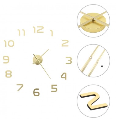  Sieninis 3D laikrodis, auksinis, 100cm, modernaus dizaino, XXL - Laikrodžiai - 1