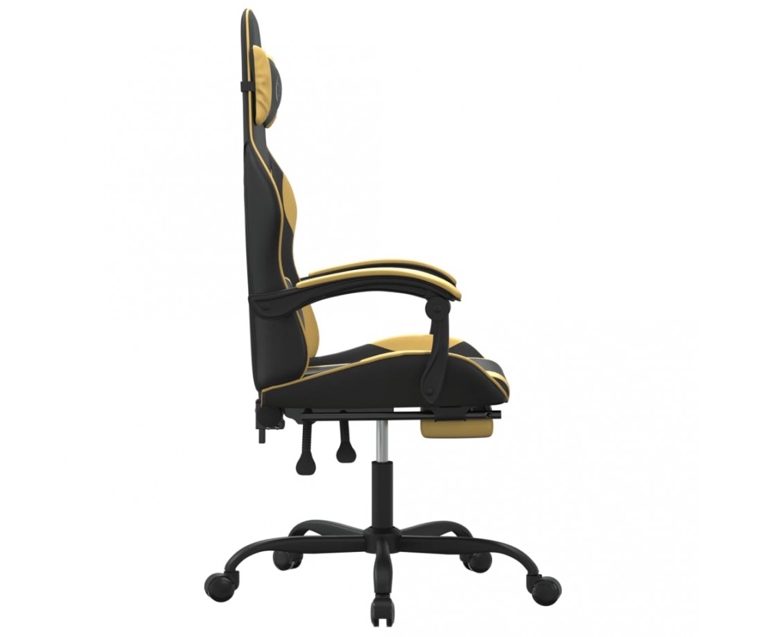  Pasukama žaidimų kėdė su pakoja, juoda ir auksinė, dirbtinė oda - Žaidimų kėdės - 4