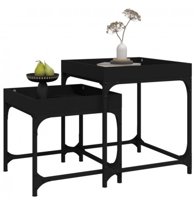  Šoniniai staliukai, 2vnt., juodos spalvos, apdirbta mediena - Kavos staliukai - 4