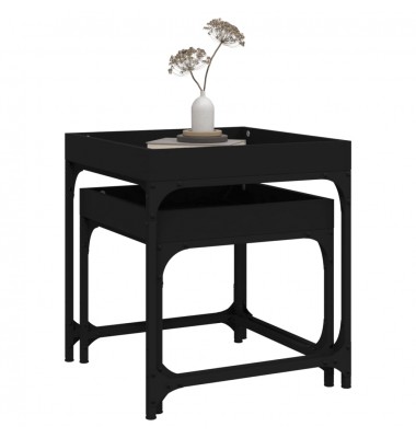  Šoniniai staliukai, 2vnt., juodos spalvos, apdirbta mediena - Kavos staliukai - 5