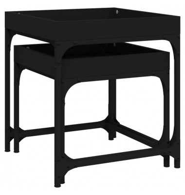  Šoniniai staliukai, 2vnt., juodos spalvos, apdirbta mediena - Kavos staliukai - 7