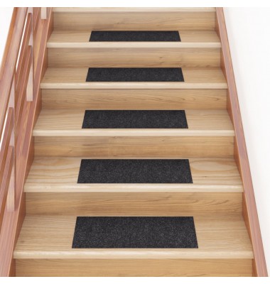  Lipnūs laiptų kilimėliai, 15vnt., juodi, 60x25cm, stačiakampiai - Laiptų kilimėliai - 1