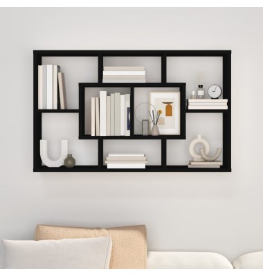  Sieninė lentyna, juodos spalvos, 85x16x52,5cm, apdirbta mediena - Pakabinamos lentynos, spintelės - 3