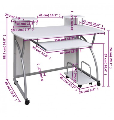  Kompiuterio stalas, baltas, 110x52x88,5cm, apdirbta mediena - Rašomieji stalai - 6