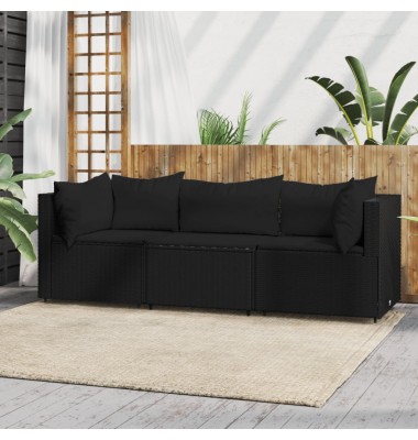  Sodo komplektas su pagalvėlėmis, 3 dalių, juodas, poliratanas - Lauko sofos, lovos - 1