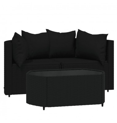  Sodo komplektas su pagalvėlėmis, 3 dalių, juodas, poliratanas - Lauko sofos, lovos - 2