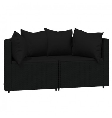  Sodo komplektas su pagalvėlėmis, 3 dalių, juodas, poliratanas - Lauko sofos, lovos - 3