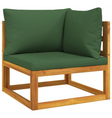  Modulinė kampinė sofos dalis su žaliomis pagalvėlėmis, akacija - Moduliniai lauko baldai - 2