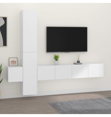  Televizoriaus spintelių komplektas, 5 dalių, baltas, mediena - TV spintelės - 1