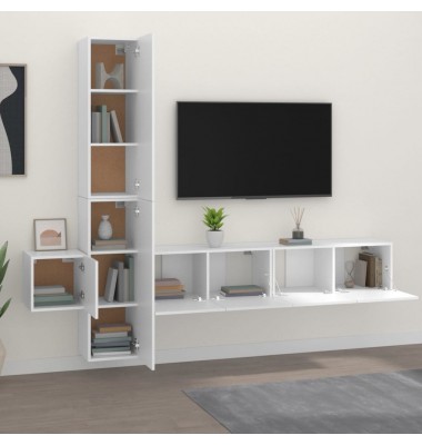  Televizoriaus spintelių komplektas, 5 dalių, baltas, mediena - TV spintelės - 3