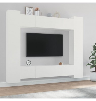  Televizoriaus spintelių komplektas, 8 dalių, baltas, mediena - TV spintelės - 1