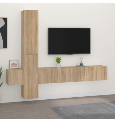  Televizoriaus spintelių komplektas, 5 dalių, ąžuolo, mediena - TV spintelės - 1