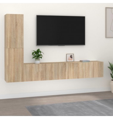  Televizoriaus spintelių komplektas, 4 dalių, ąžuolo, mediena - TV spintelės - 1